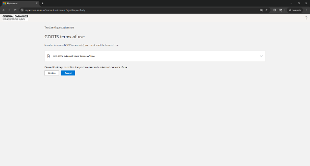 GDOTS Terms of Use page with Decline and Accept buttons