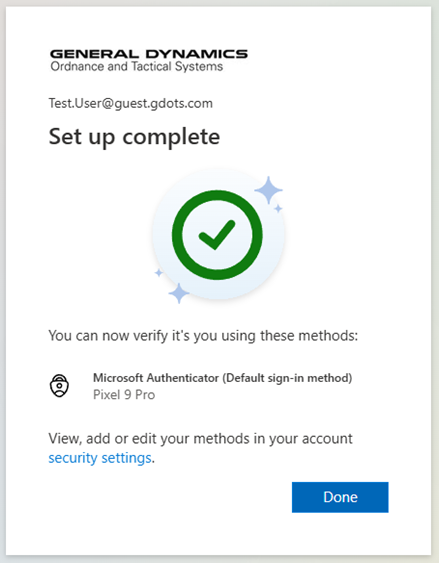 Set up complete confirmation with green checkmark